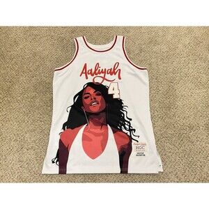 Aaliyah Basketball Shirt Mens L White Red Headgear Classics Jersey Graphic